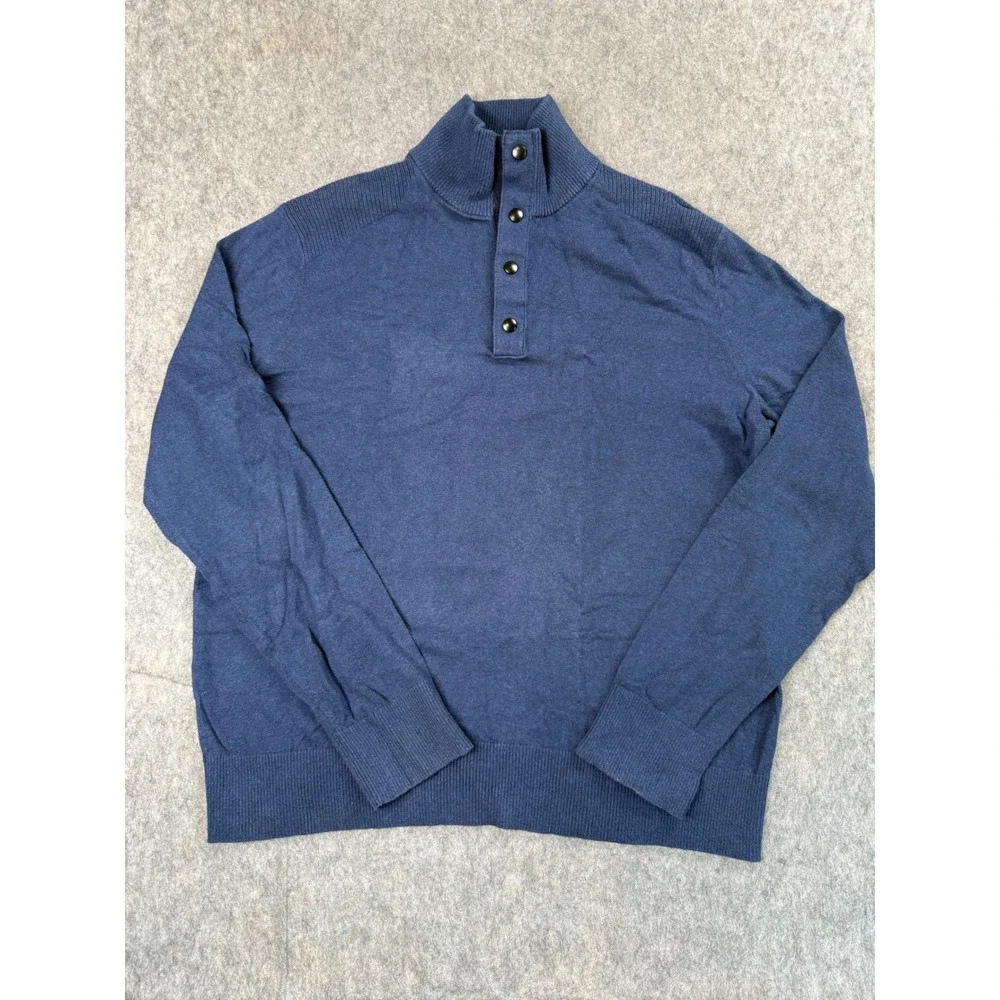 Banana Republic Sweater Men XL Blue Cotton Mock Neck Button Pullover Classic L/S